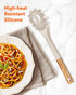 Silicone Pasta Fork, Heat Resistant Noodle Spoon Server, BPA Free Spaghetti Strainer, 12.8 inch, Khaki & Blue