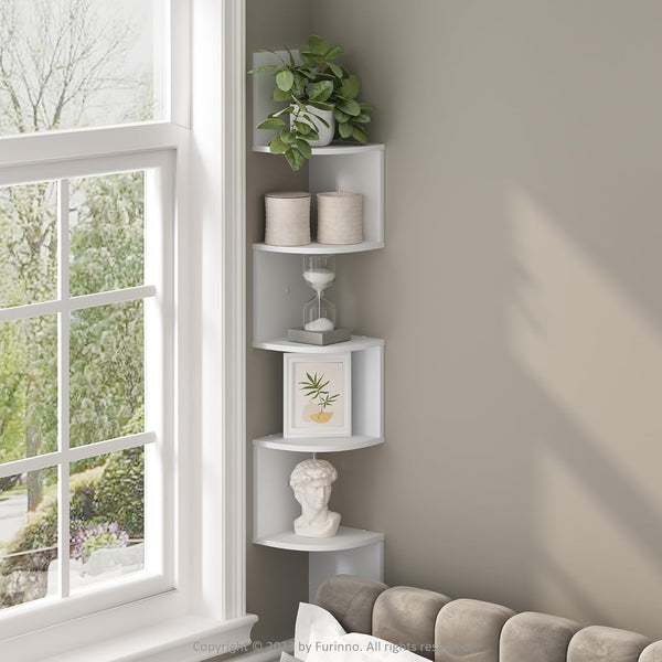 Furinno Rossi 5-Tier Floating Corner Shelf for Wall, Corner Zigzag Shelf Wall