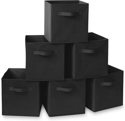 Casafield Set of 6 Collapsible Fabric Cube Storage Bins, Black - 11" Foldable Cloth Baskets