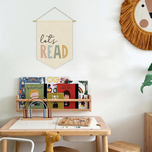 XYDEG 15x11in Reading Corner Decor, Let's Read Sign Kids Room Wall Canvas Banner, Library Boho Classroom Bookshelf