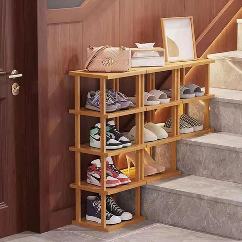 5Tier- Closet Bamboo Shoe Rack Vertical Shoe Rack for Small Spaces, Tall Narrow Shoe Rack Organizer for Entryway Corner