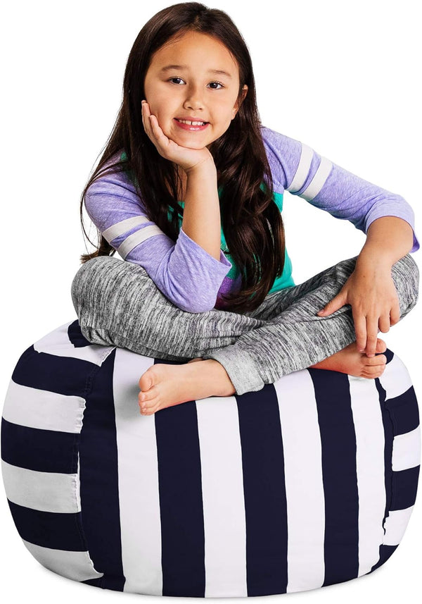 Posh Stuffable Kids Stuffed Animal Storage Bean Bag Chair Cover - Children's Toy Organizer, Medium 27" - Canvas Stripes
