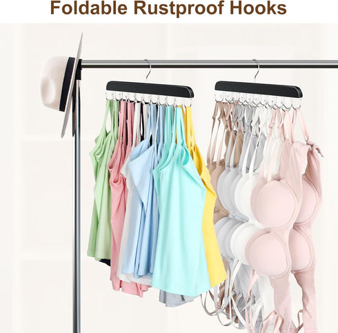 Bra Hanger for Closet, Tank Top Hanger with 20 Hooks Capacity, Foldable Wood Organizer for Dorm & Apartment