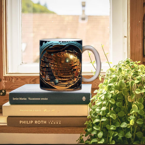 SavgU Mug,3D 11oz Library Bookshelf Book Mug Ceramic Coffee Mug,- Gifts for Book Lovers Readers Librarians Book Club
