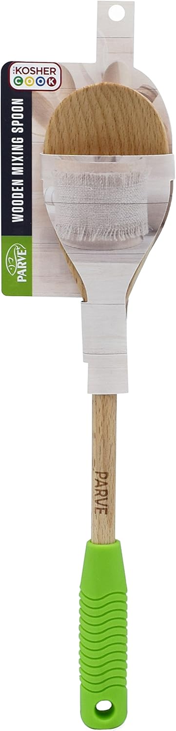 The Kosher Cook Parve Green Deluxe Wooden Spoon – Heavy Duty Strong Wood with Ergonomic Handle for Cooking and Baking