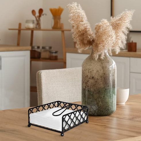 Blue Donuts Lattice Collection Napkin Holder, Flat Napkin Holder for Kitchen and Dining Tables, Black