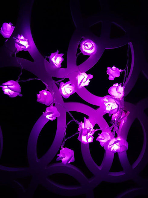 Fantasee LED Rose Flower String Lights, Battery Operated Decoration for Wedding, Home, Party, 6.6ft 20 LEDs (Purple)