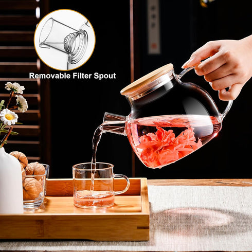PARACITY Glass Teapot Stovetop 34 OZ/1000ml, Borosilicate Clear Tea Kettle with Bamboo Lid