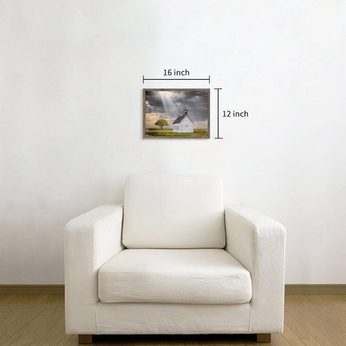 Beautiful Scene Wooden Art Framed - Little House under the Sun Wood Artwork Painting for Office (12'' x 16'' x 1 Panel)
