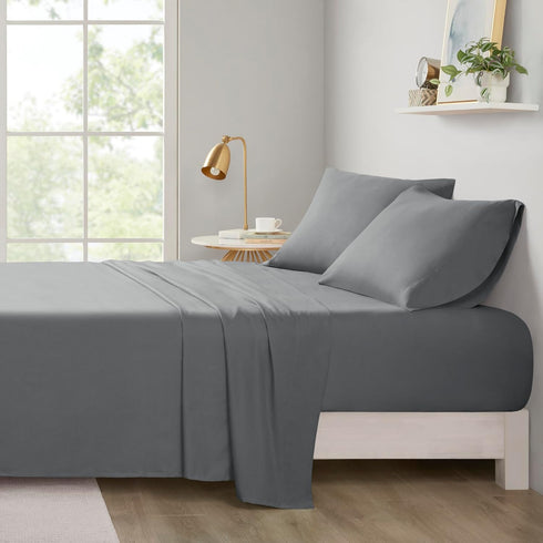 Intelligent Design Microfiber Bed Sheet Set, Wrinkle Resistant, Soft Sheets with 12" Pocket, Queen, Charcoal, 4 Piece