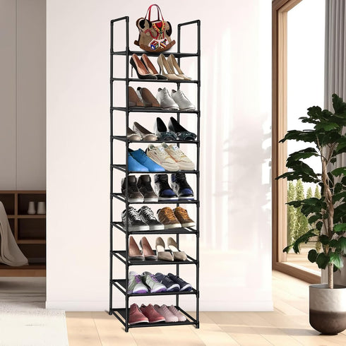 UrMsun 10-Tier Closet Shoe Rack,Space Saving Shoe Storage Tall Shoe Rack Organiser Shelf Non-Woven Fabric Shoe Tower