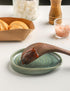 Ceramic Spoon Rest for Stove Top, Kitchen Counter Holder for Spoons, Ladles, Spatula, Glazed Green.