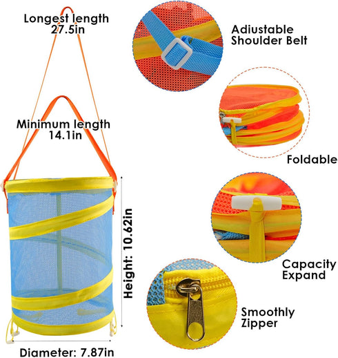 2Pcs (10.5L/2.77Gallon), Foldable Toy Storage Bag, Large Capacity Sea Shell Bags for Beach Portable Toy Storage Bag