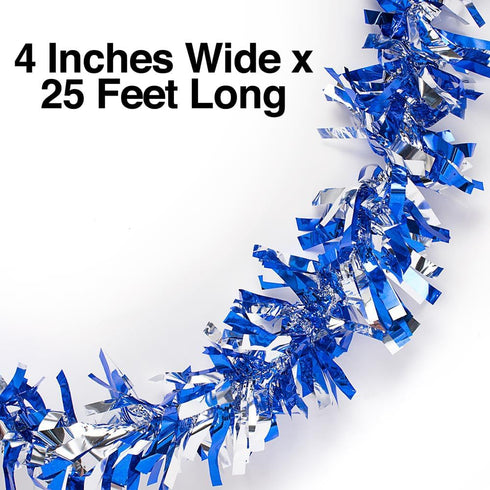 Anderson's Blue & Silver Metallic Tinsel Twist, 4 inches Wide x 25 ft Long for Christmas, Birthday, Holiday Decor