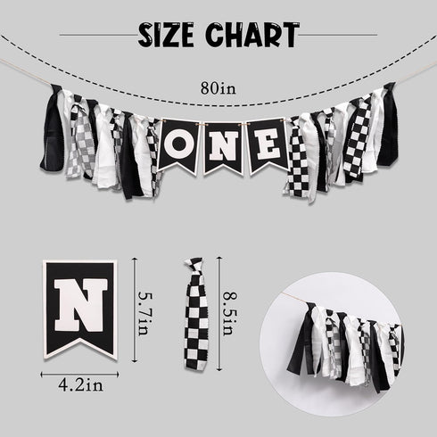 VANGNING 1st Race Car High Chair Banner - Black White Race Car Highchair Banner Birthday Decorations,First Birthday