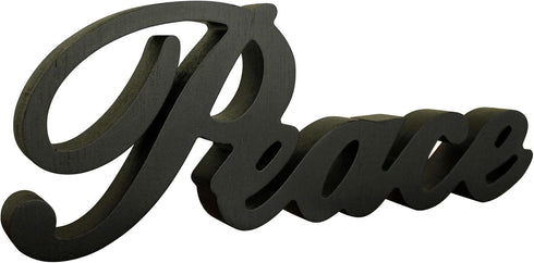 CVHOMEDECO. Matt Black Wooden Words Sign, Free Standing Peace Desk/Table/Shelf/Home Wall Decoration, 11 x 4-1/4 x 1 Inch