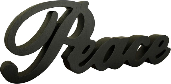 CVHOMEDECO. Matt Black Wooden Words Sign, Free Standing Peace Desk/Table/Shelf/Home Wall Decoration, 11 x 4-1/4 x 1 Inch