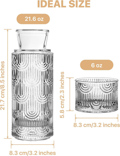 DmmyAlzx Set, 21.6 Oz 6 Oz Bedside Water Carafe and Glass Mouthwash Dispenser for Bathroom, Glass Water Bottles