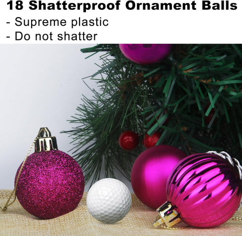 Fuchsia 2.5" Christmas Balls, Shatterproof Hanging Ornaments for Birthday Halloween Holiday Wedding, Set of 18pcs