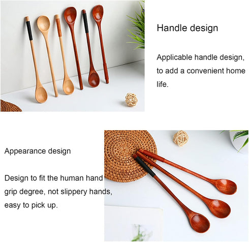 Wooden Spoons for Cooking: Long Handle Mixing, Stirring, Seasoning Spoons for Baking, Set of 6