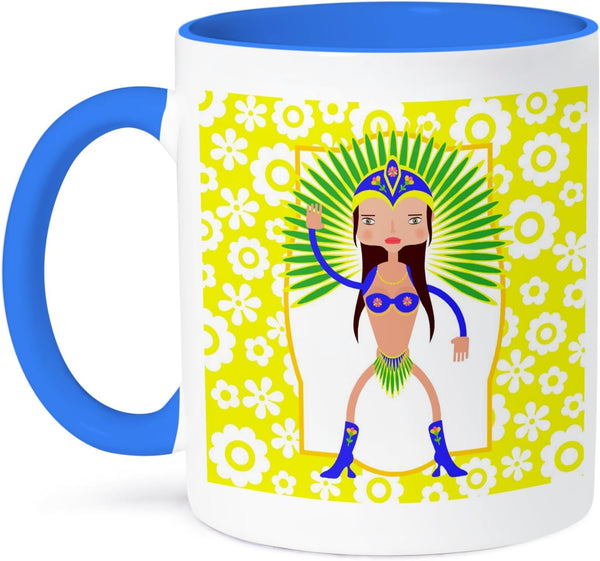 3dRose Dancer From Brazil Cartoon Samba Two Tone Mug, 11 oz, Blue
