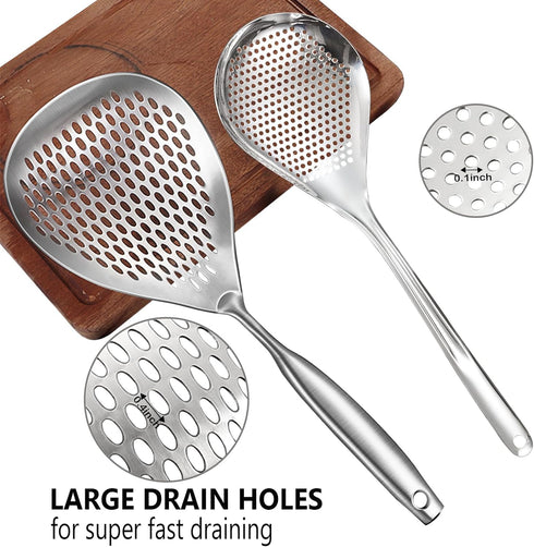 KAYCROWN Skimmer Slotted Spoon, 2 Pack Stainless Steel Pasta Spider Strainer Skimmer Ladle Spoon for Frying and Cooking, Frying Strainer Spoon, Kitchen Cooking Skimmer Colander by KAYCROWN