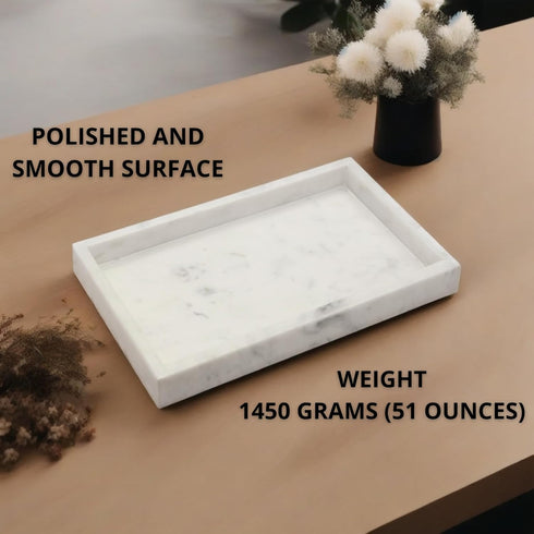 Natural Marble Tray for Desktop/Kitchen/Vanity/Bathroom, Stone Organizer Tray for Coffee Table, Plate Holder for