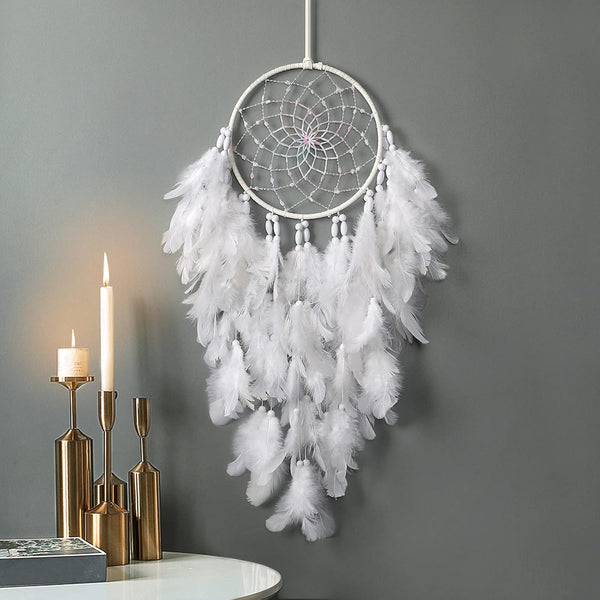 White Feathers Dream Catcher by Dremisland, Elegant Wall Hanging for Bedroom, Wedding Party Gift for Girls