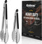 Kitchen Tongs Set of 2, 9" and 12" Heat Resistant Stainless Steel Metal Tongs for Cooking, Salad, BBQ