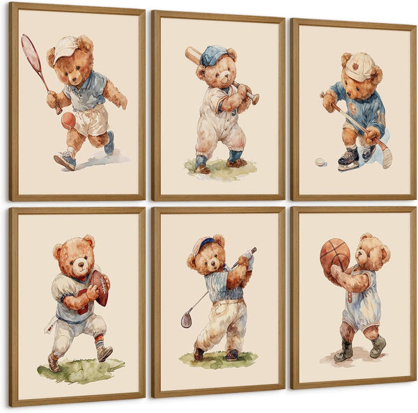Olctedo Nursery Bear Wall Art Boy Sports Canvas Wall Decor Baby Nursery Prints