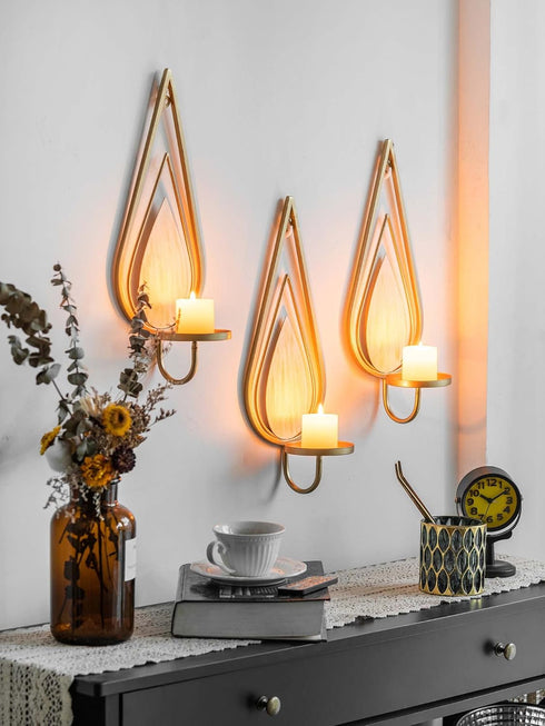 Set 2 ZOOYOO Gold Wall Sconce Candle Holders of - Metal Raindrop Hanging Iron Candle Sconces for Home Decor, Bedroom