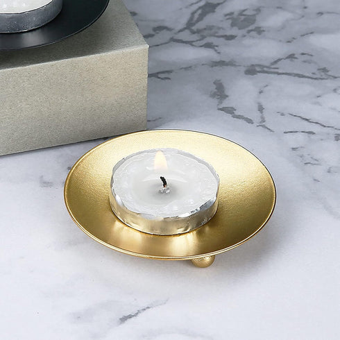 Decorative Iron Plate Candle Holder, Stand for LED & Wax Candles, Spa, Bathroom, Weddings, Set of 2 (Gold)