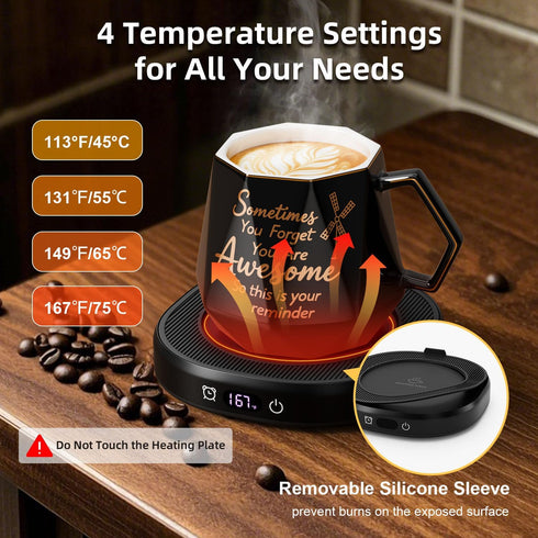 Set, 4 Setting 8H You're Awesome Coffee Mug Warmer Smart Electric Coffee Cup Warmer for Desk Office, Temperature & Auto