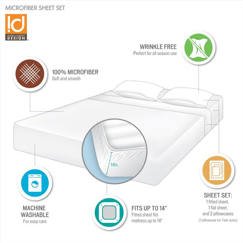 Intelligent Design Microfiber Bed Sheet Set, Wrinkle Resistant, Soft Sheets with 12" Pocket, Queen, Charcoal, 4 Piece