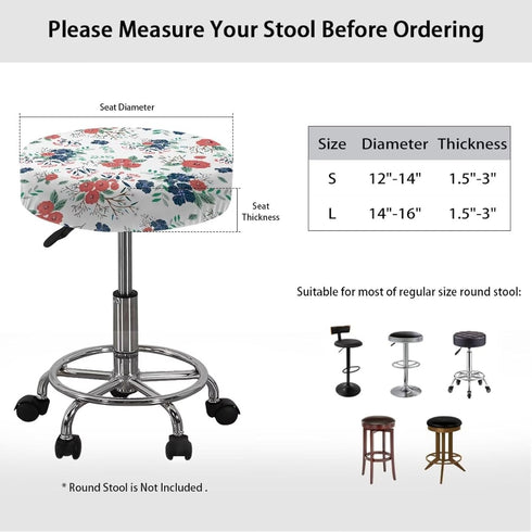 gearider 2 Bar Stool Chair Cover, Red & Blue Floral Printed Super Comfy & Washable Round Stool Bench Cushion Slipcover