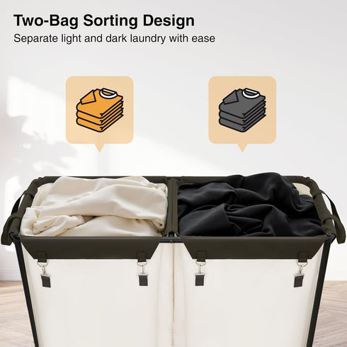 280L 2-Compartment Commercial STO STO Rolling Industrial Laundry Hamper with Wheels, Extra Large Laundry Sorter, Heavy