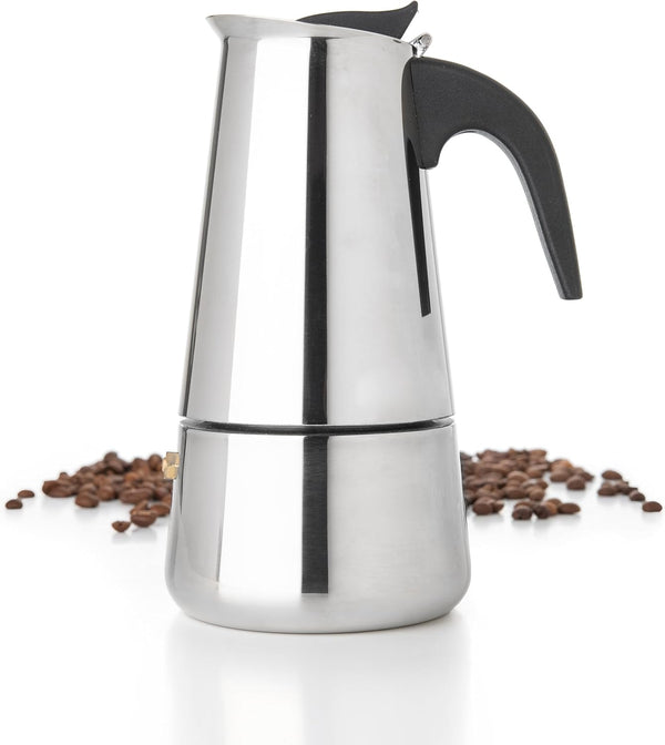 Mixpresso 6 Cup Greca Stovetop Espresso Pot, 300ml/10oz Moka Pot, Stainless Steel Coffee Maker for Camping or Home Use
