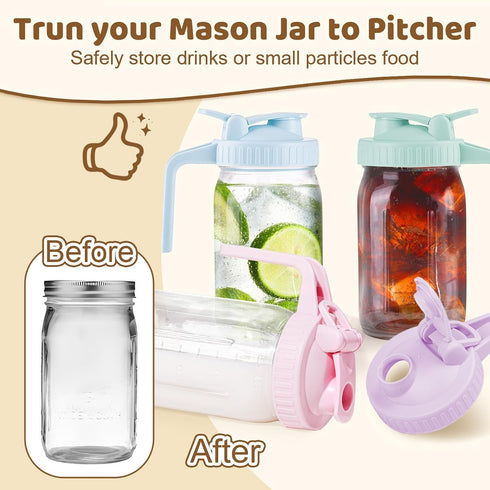 AoeJarry 4 Pack Wide Mouth Mason Jar Lids with Leak-Proof Seal, Mason Jar Pour Spout Lid with Flip Cap and Handle