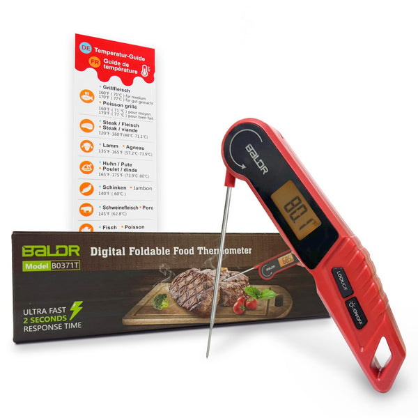 BALDR Meat Thermometer, Instant Read Digital Food Thermometer, Waterproof Probe for Outdoor Grill Cooking