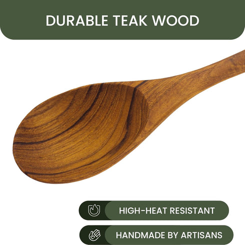 Wooden Cooking Spoons Set of 2 (12" & 15") | Teak Wood, Non-Stick & Non-Scratch Kitchen Cookware