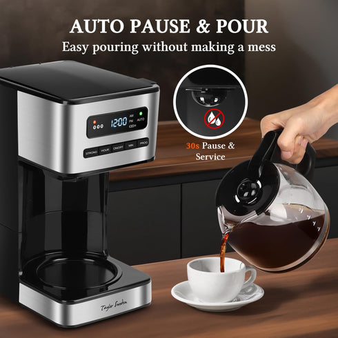 Programmable 12 4 24H Taylor Swoden Coffee Makers Cup, Hot and Iced Coffee Maker, Brew Strength, LED Display, Timer