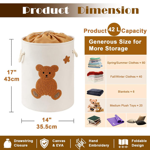 Kids Laundry Basket Nursery Hamper Baby Laundry Basket Stuffed Animal Toys Storage Baskets for Toddler Room Decor