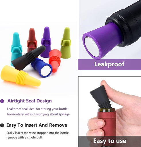 8 Pack Soft Silicone Wine Stoppers, Beverage Bottle Sealer Corks with Grip Top for Keeping Wine Fresh