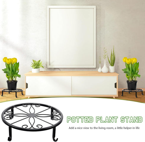 4 Pieces Metal Potted Plant Stand Round Iron Floor Flower Supports Holder Decorative Garden Pots Containers Stand