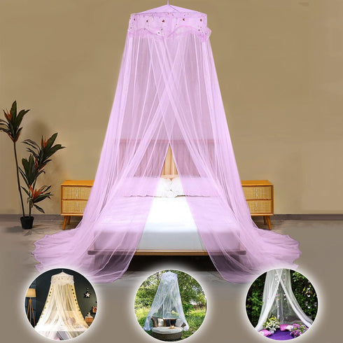 Jeteventy Bed Canopy for Girls, Princess Bed Curtain Net for Single to King Size, Quick Easy Installation (Purple)