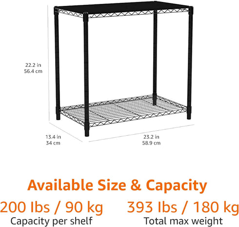 2-Shelf 13.3" 23.2" 22.2" Amazon Basics Stackable Storage, D x W x H, Black