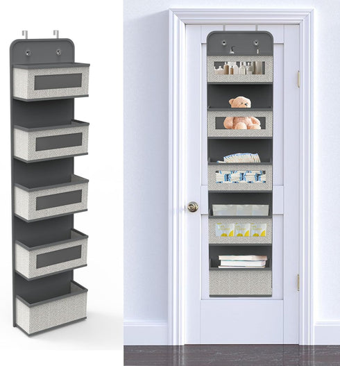Over The Door Hanging Organizer with 5 Big Pockets, Wall Mount Storage for Pantry, Closet, and Nursery