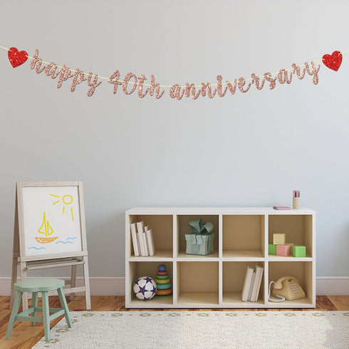 Rose Gold Happy 40th Anniversary Banner for 40th Wedding Anniversary, Forty AF Party, 40th Birthday Decorations