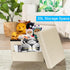 16 inch (Beige-2) AmasSmile Storage Ottoman Folding Foot Rest Stool with Side Pocket, Leather Footstool Bench, Short