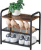 3-Tier Shoe Rack, Heavy-Duty Metal Grid, Rustic Wooden Top & Guardrails -